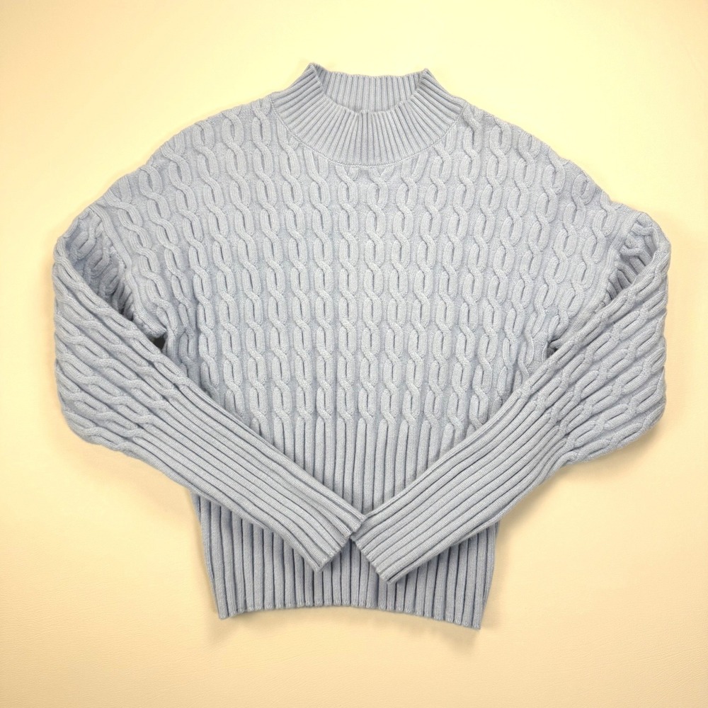 Jason Wu Light Blue Cable Knit Mock Neck Sweater Coquette Balletcore Large